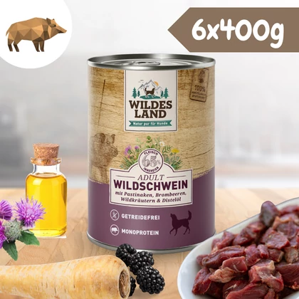 Wildes Land - Nedves eledel vaddisznóhússal és paszternákkal kutyáknak