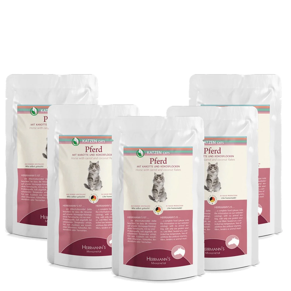 Lóhús menü macskáknak - bio sárgarépával, bio kókuszpehellyel 5 x 100 g